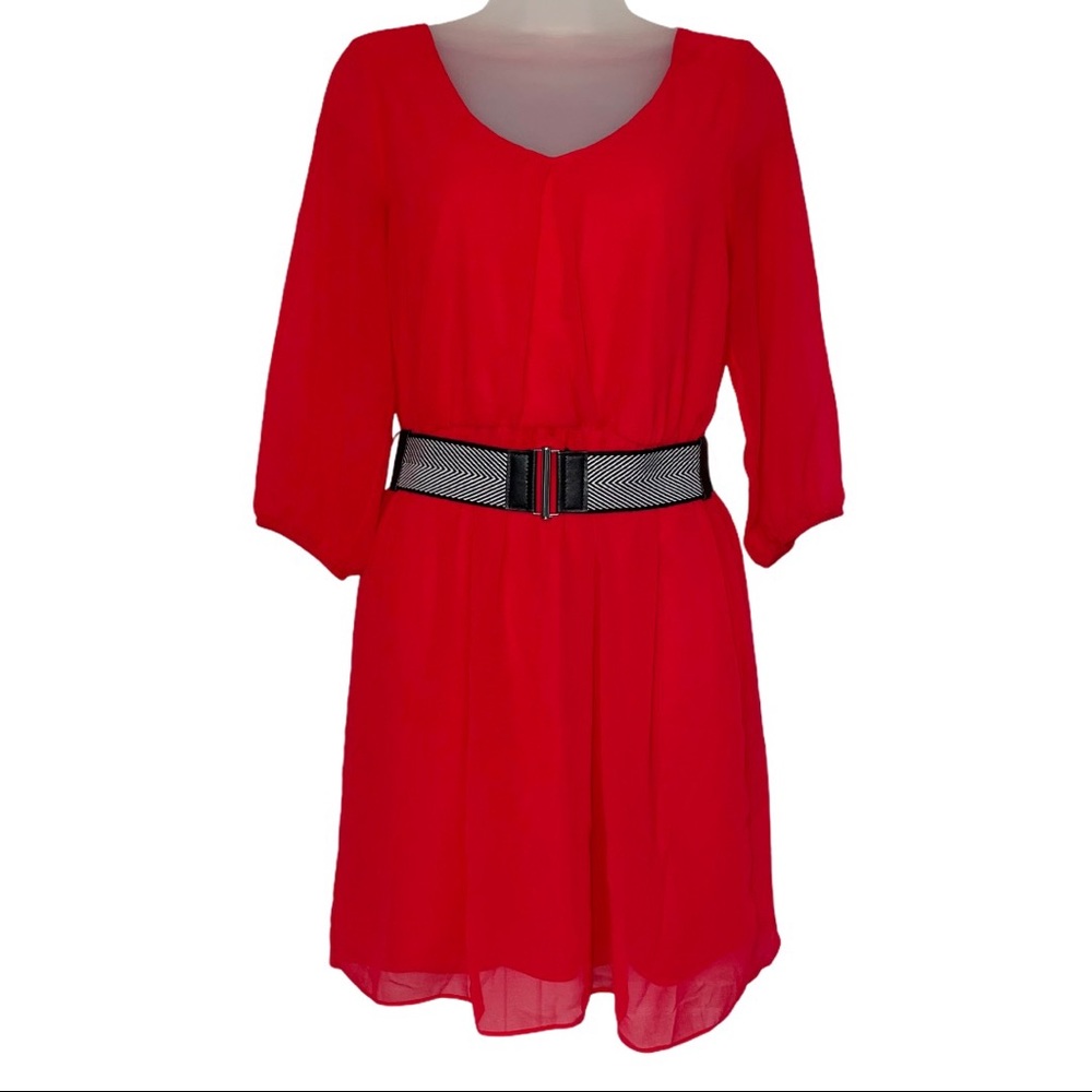 By & By Red Chiffon Belt Dress Wedding Party Valentine’s Day Y2K